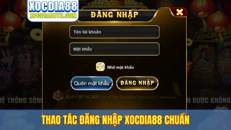 Thao tác đăng nhập Xocdia88 chuẩn